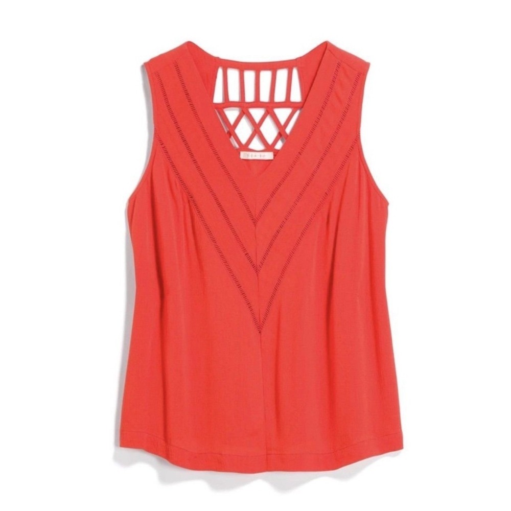 Skies Are Blue Coral Lattice Back Tank Top Boho Summer Resortwear Size Large